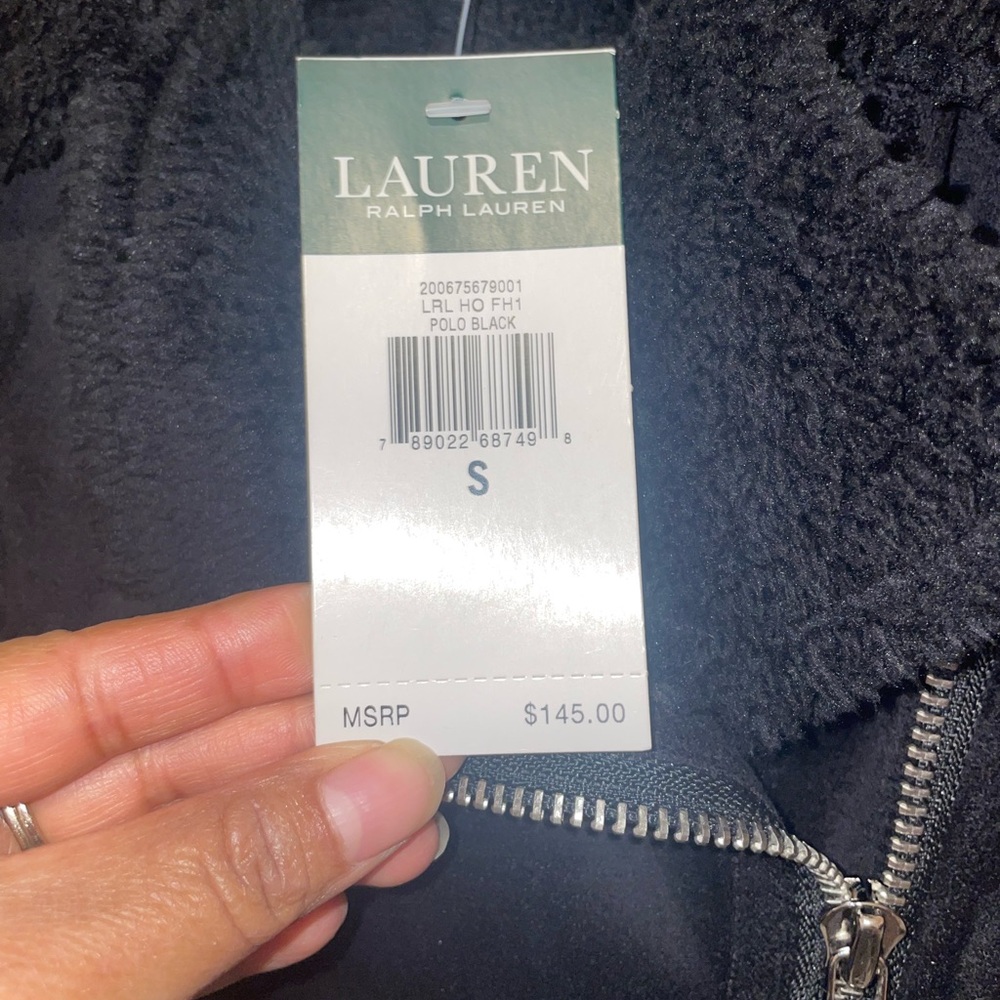 Lauren Ralph Lauren Black Shearling Moto Vest with Silver Chain Detail - Picture 9 of 12